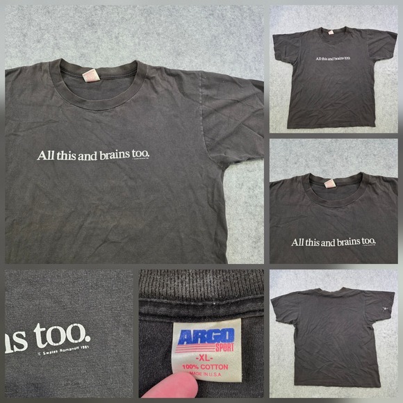 Argo Sport Other - Vintage Argo Sport Shirt Mens XL Black All This And Brains‎ Too Funny Quote Tee
